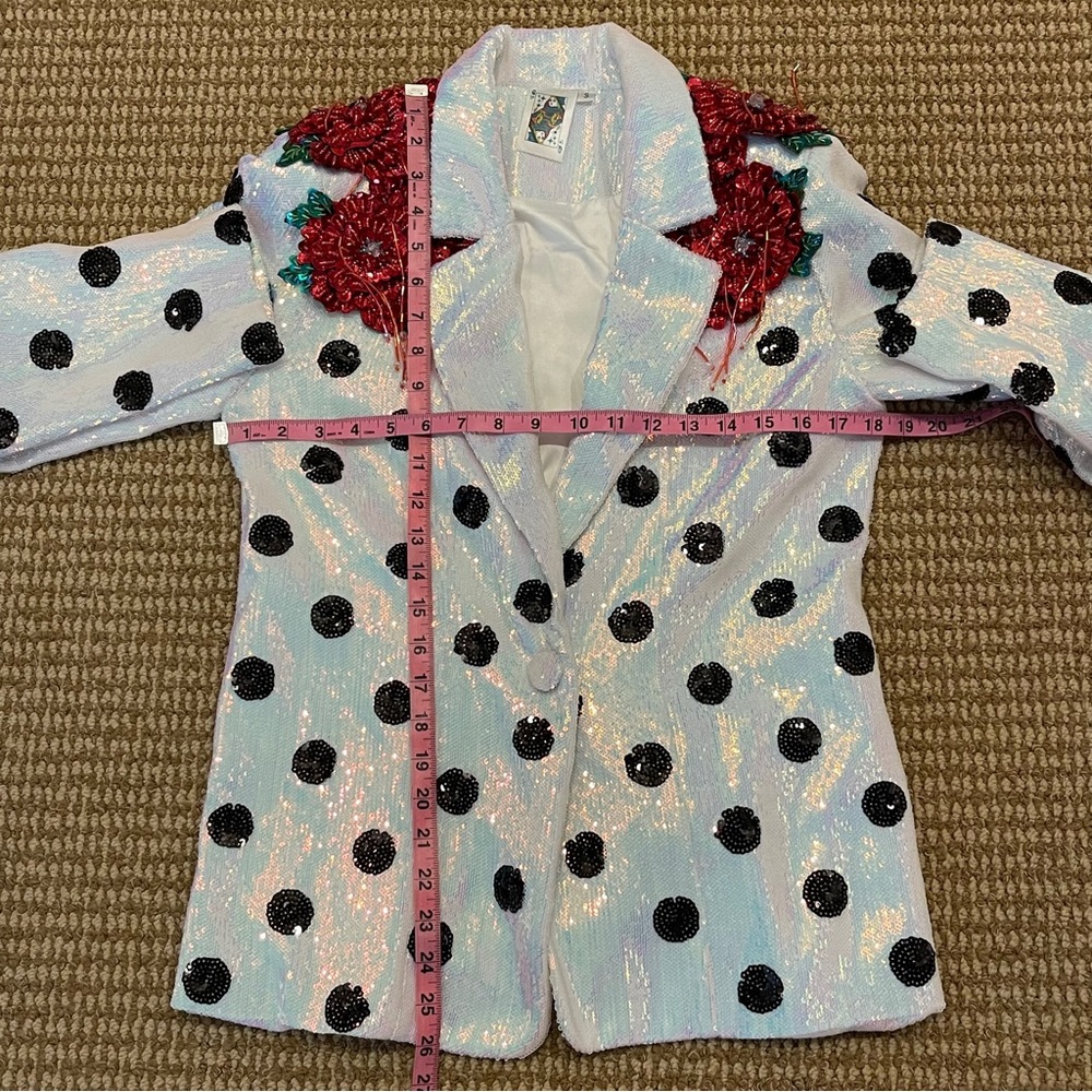 Queen of Sparkles Polka Dot Beaded Floral Blazer Small - Picture 9 of 11